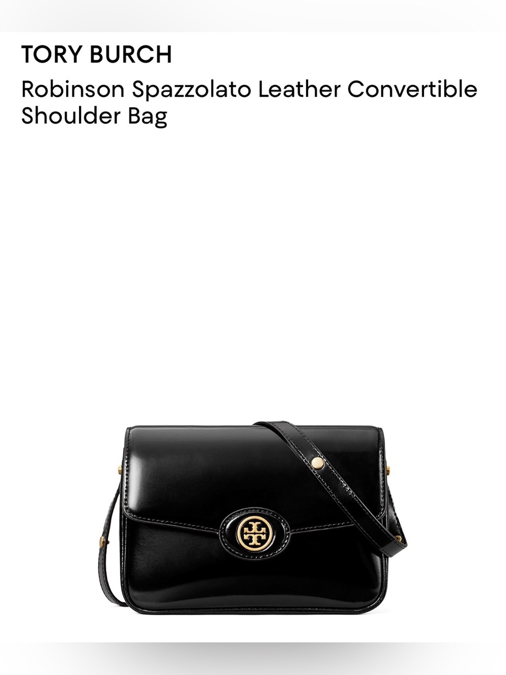 Tory Burch Robinson Spazzolato Leather Convertible Shoulder Bag. Black/Brass.